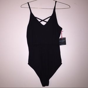 🔥Cynthia Rowley Ribbed Cross-back Bodysuit